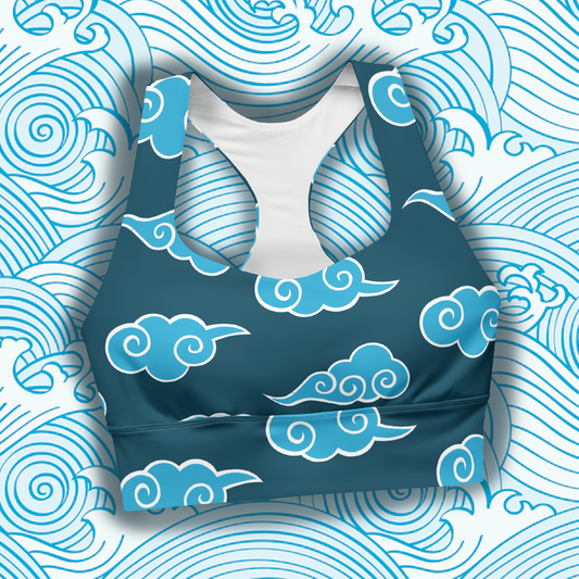 Blue Japanese Clouds Longline Sports Bra