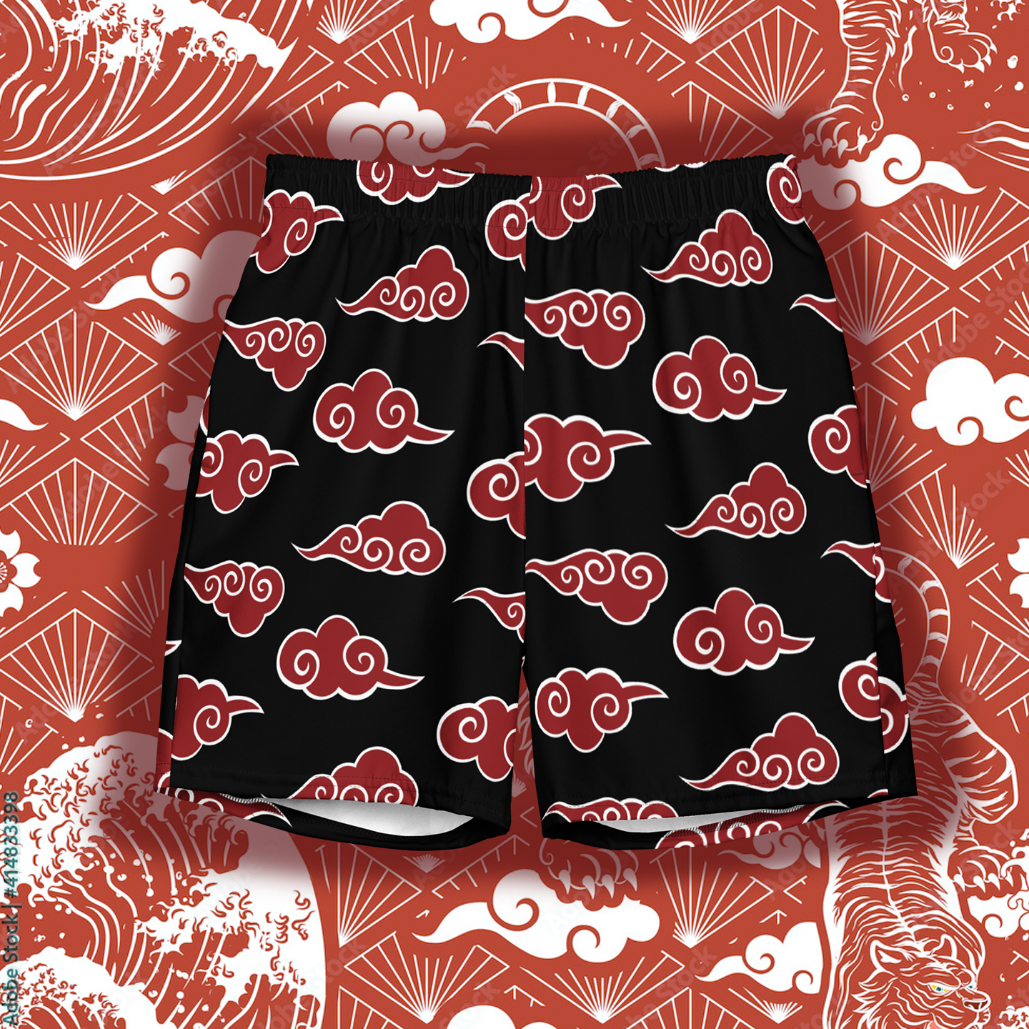 Red Japanese Clouds Mens Shorts